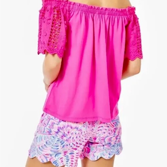 Lilly Pulitzer NWT Fayette Eyelet Sleeve Top Raz Berry Size XS - Picture 10 of 10